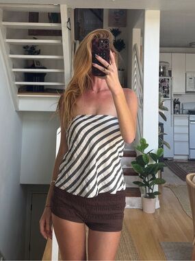 Bella Dahl Navy and White Diagonal Stripe Tube Top